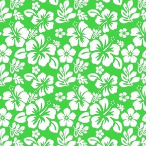 WHITE HAWAIIAN FLOWERS ON BRIGHT LIME GREEN -EXTRA SMALL SIZE