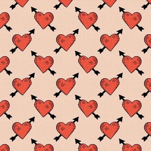 Hand drawn cupid hearts with arrows in red on tan beige Medium scale