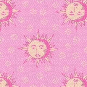 Hand drawn wood cut suns tan beige and pink Large scale