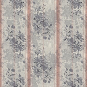 Vintage french watercolor roses with stripes and texture in yelowish grey and dusty pink Medium scale