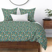 Monarch Butterflies Md – Orange Butterfly Fabric, Garden Floral, Flowers & Butterflies Fabric (dusty teal)