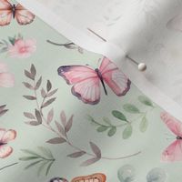 Butterflies Sm – Girly Pink Butterfly Fabric, Garden Floral, Flowers & Butterflies Fabric (honeydew)