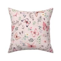 Butterflies Lg – Girly Pink Butterfly Fabric, Garden Floral, Flowers & Butterflies Fabric (first light)