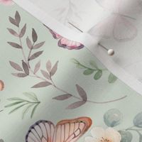 Butterflies Md – Girly Pink Butterfly Fabric, Garden Floral, Flowers & Butterflies Fabric (honeydew)