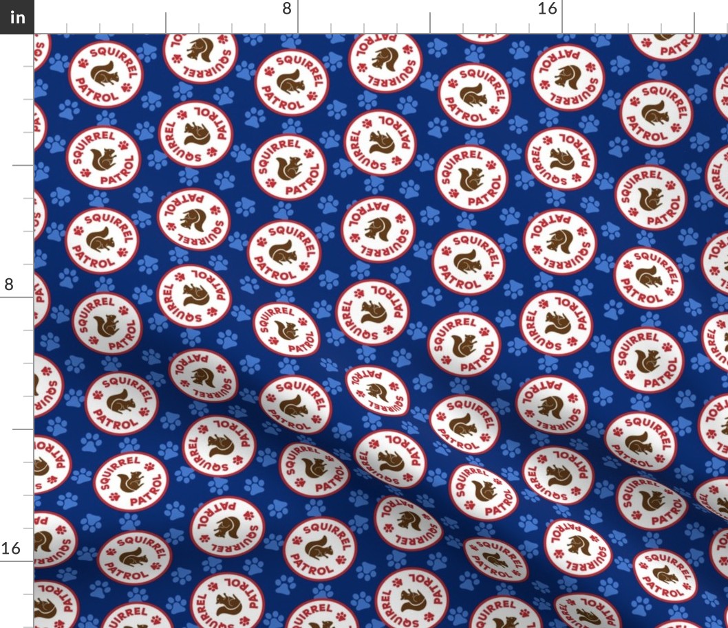 Dog Fabric, Squirrel Patrol Circle Dog Bandana, Navy Blue Dog Fabric
