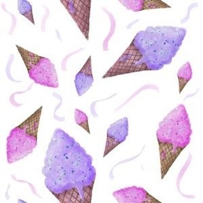 Pink and Purple ice cream cones dripping streamers