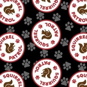 Dog Fabric, Squirrel Patrol Circle Dog Bandana, Black Dog Fabric