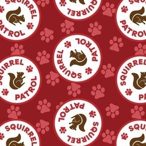 Dog Fabric, Squirrel Patrol Circle Dog Bandana, Red Dog Fabric