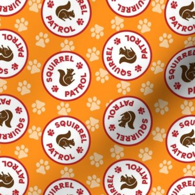 Dog Fabric, Squirrel Patrol Circle Dog Bandana, Orange Dog Fabric