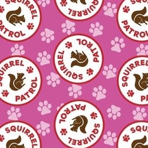 Dog Fabric, Squirrel Patrol Circle Dog Bandana, Pink Dog Fabric