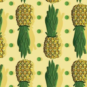 Pineapples and Polka Dots, Green and Yellow, 4800, v02—tropical, fruit, summer, vacation, Hawaii, healthy, eat, food, kids, teen, tween, bedding, kitchen, pillow, wallpaper