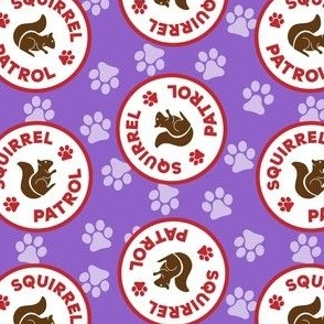 Dog Fabric, Squirrel Patrol Circle Dog Bandana, Purple Dog Fabric