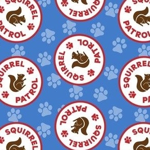 Dog Fabric, Squirrel Patrol Circle Dog Bandana, Blue Dog Fabric