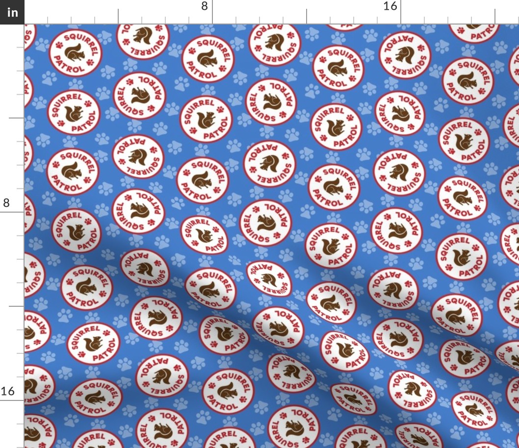 Dog Fabric, Squirrel Patrol Circle Dog Bandana, Blue Dog Fabric