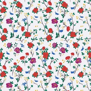 Small Elegant Floral Rose / Red and Blue Floral / Modern Floral