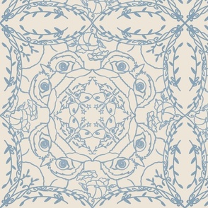 Owl filigree in blue and ivory (large)