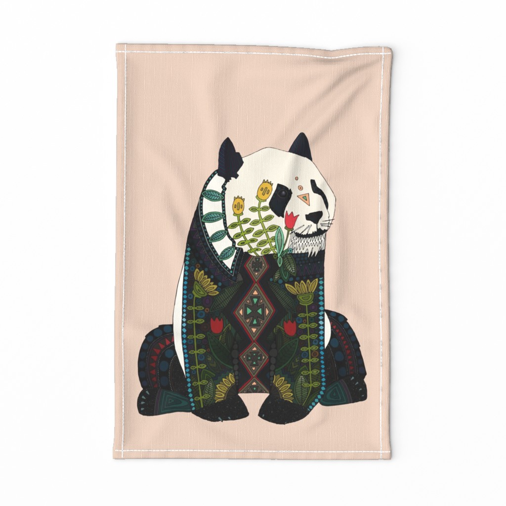 panda peach beige tea towel
