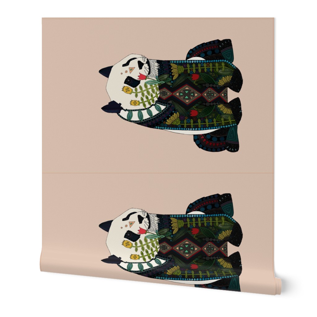 panda peach beige tea towel