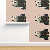 panda peach beige tea towel