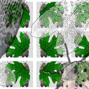 Spotted Lanternfly Study 3 Leaves Panel 42 x 36
