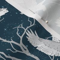 Midnight Stars Snow Owls in Trees Wallpaper // Small //