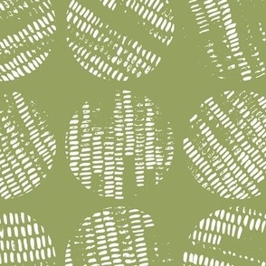 Large White Textured Circles Grid on Mossy Green