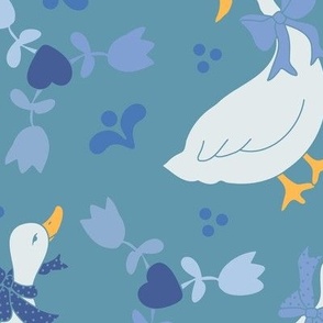 80's French County Geese in Tonal Dusty Blue