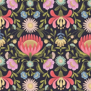 maximalist folk flowers dark small 12"