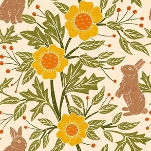 French Country Cottage Rabbit | LG Scale | Ivory, Green, Yellow