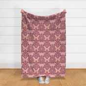 Butterfly Sanctuary Boho Floral Large - Pink Over Maroon Brown Background