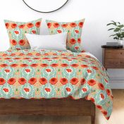 Fun Art Nouveau Abstract Red Poppy Floral Pattern for Bedroom Bathroom