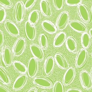 White Hand Drawn Circles and Dots on Bright Lime Green