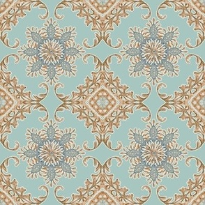 8" Moroccan Medallion Paisley Turquoise Blue Tile by Audrey Jeanne