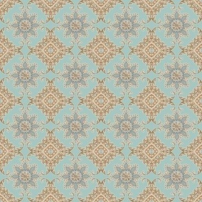 4" Moroccan Medallion Paisley Turquoise Blue Tile by Audrey Jeanne