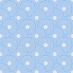 390 $ -  Mini round concentric circles overlapping movement and textures in soft celeste blues,, for nursery wallpaper, cot sheets, kids apparel and retro home decor