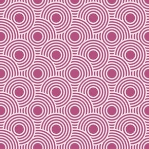 390 - Mini round concentric circles overlapping movement and textures in pretty mauve pinks,, for nursery wallpaper, cot sheets, kids apparel and retro home decor
