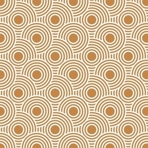 390 - Mini round concentric circles overlapping movement and textures in warming mustard orange and cream, for nursery wallpaper, cot sheets, kids apparel and retro home decor