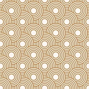390 - Mini round concentric circles overlapping movement and textures in zesty pumpkin spice and warm white,, for nursery wallpaper, cot sheets, kids apparel and retro home decor