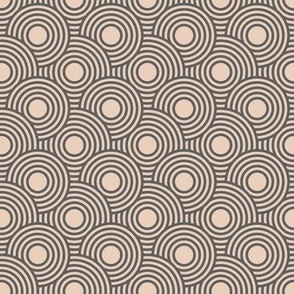 390 - Mini round concentric circles overlapping movement and textures in neutral blush pink and mid grey,, for nursery wallpaper, cot sheets, kids apparel and retro home decor