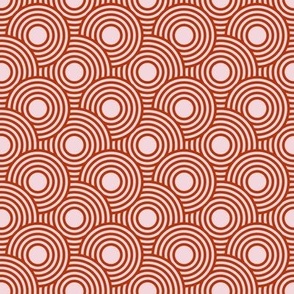 390 - Mini round concentric circles overlapping movement and textures in vibrant bold red and pink, for nursery wallpaper, cot sheets, kids apparel and retro home decor