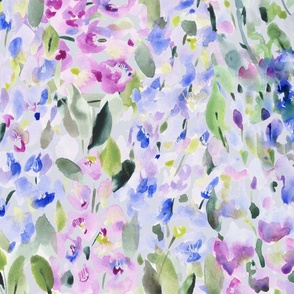 (L) Abstract blue and pink delphinium flower watercolor