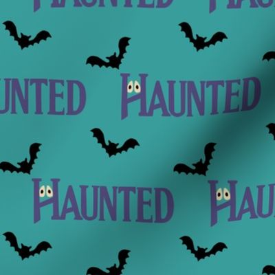 "Haunted" Halloween in Purple on Teal - 4 inch