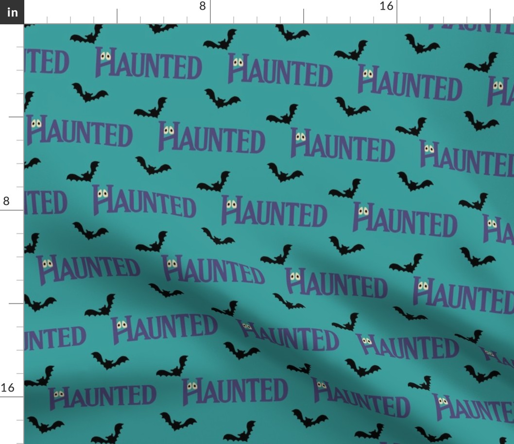 "Haunted" Halloween in Purple on Teal - 4 inch