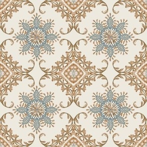 8" Moroccan Medallion Paisley Ivory Cream Tile by Audrey Jeanne