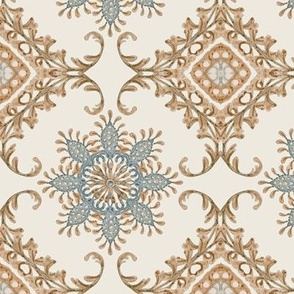  12" Moroccan Medallion Paisley Ivory Cream Tile by Audrey Jeanne