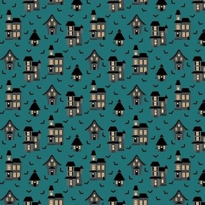 Haunted Houses on Teal - 1 inch