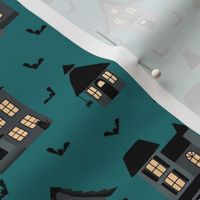 Haunted Houses on Teal - 2 inch