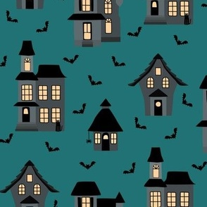 Haunted Houses on Teal - 3 inch