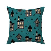 Haunted Houses on Teal - 4 inch