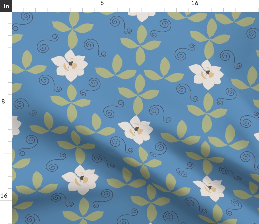 classic southern magnolia blue background